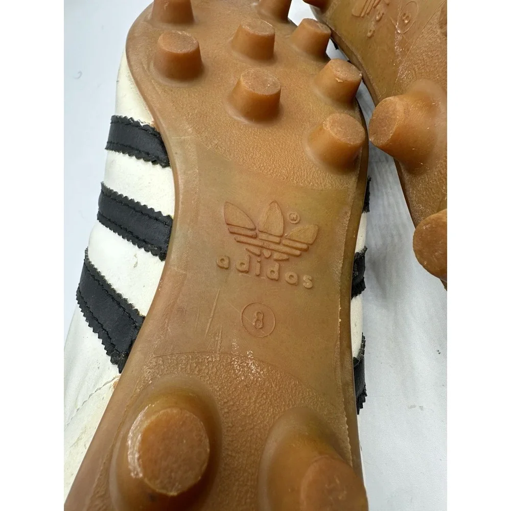 VTG 70s Adidas Soccer Cleats Size 8 White Black Leather Gum Sole